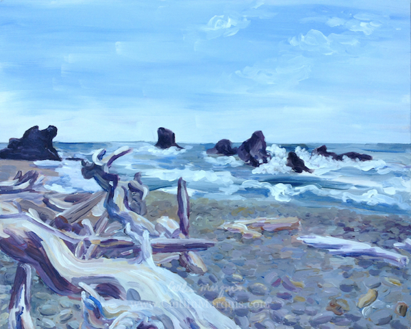 Ruby Beach, Olympic National Park, acrylic on board; www.caitlinmarquis.com